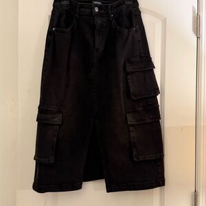 Black Cargo Denim Skirt